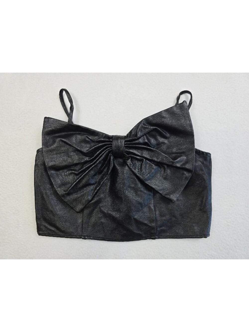 Sadie & Sage Small Black Bow Crop Top Adjustable Straps & Side Zipper
